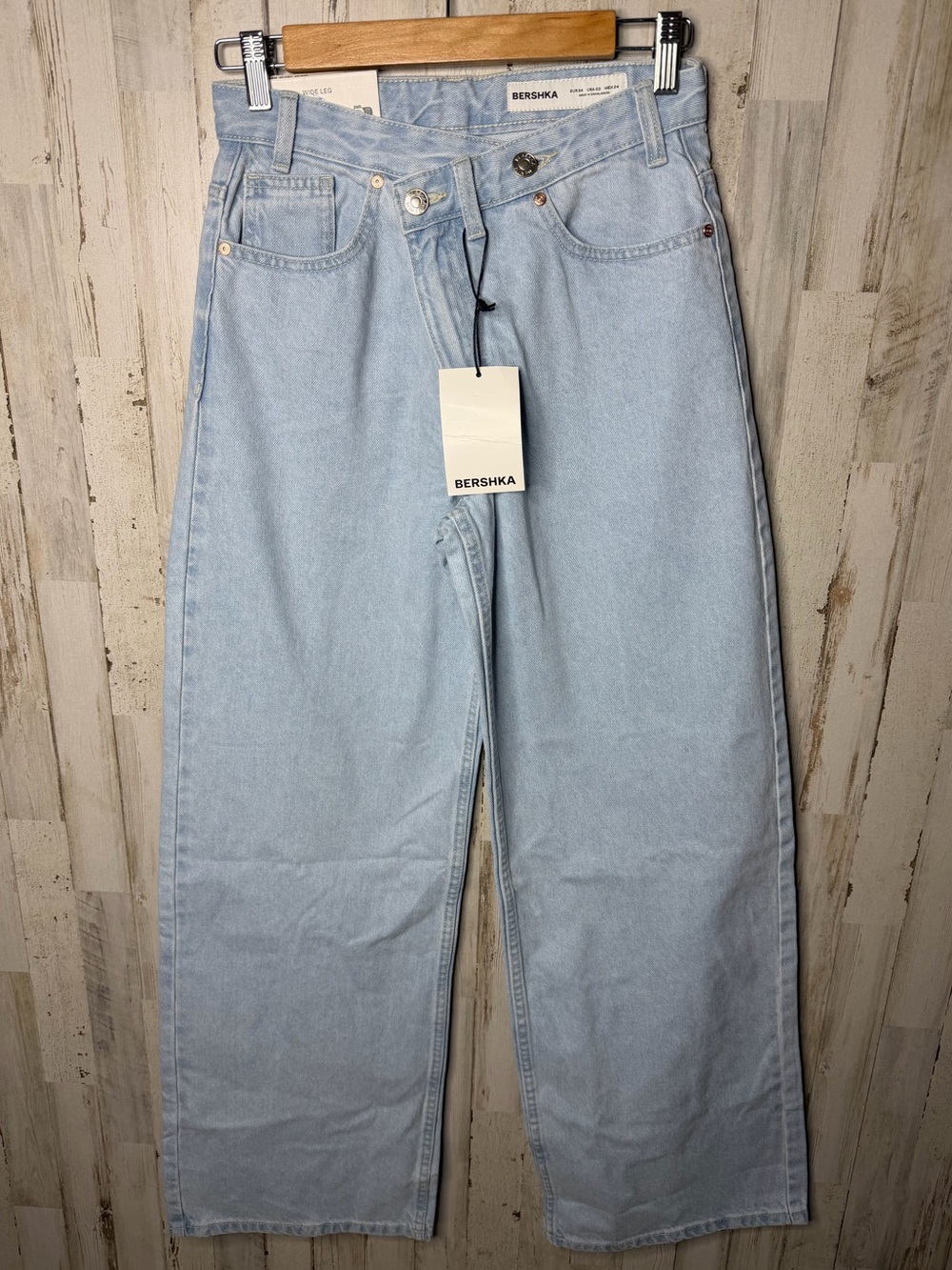 Bershka Light Blue Wide-Leg Relaxed Jeans